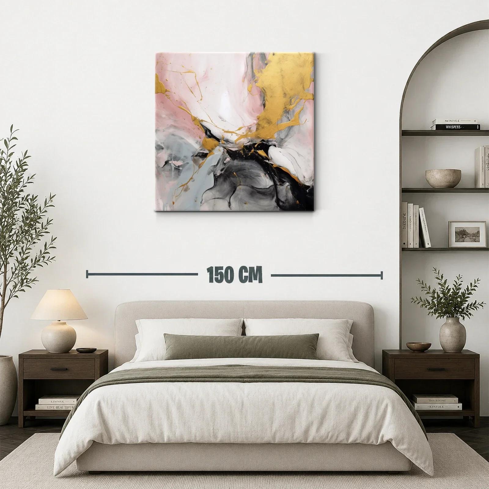 Cuadro abstracto con detalles dorados y tonos suaves — miniatura 3