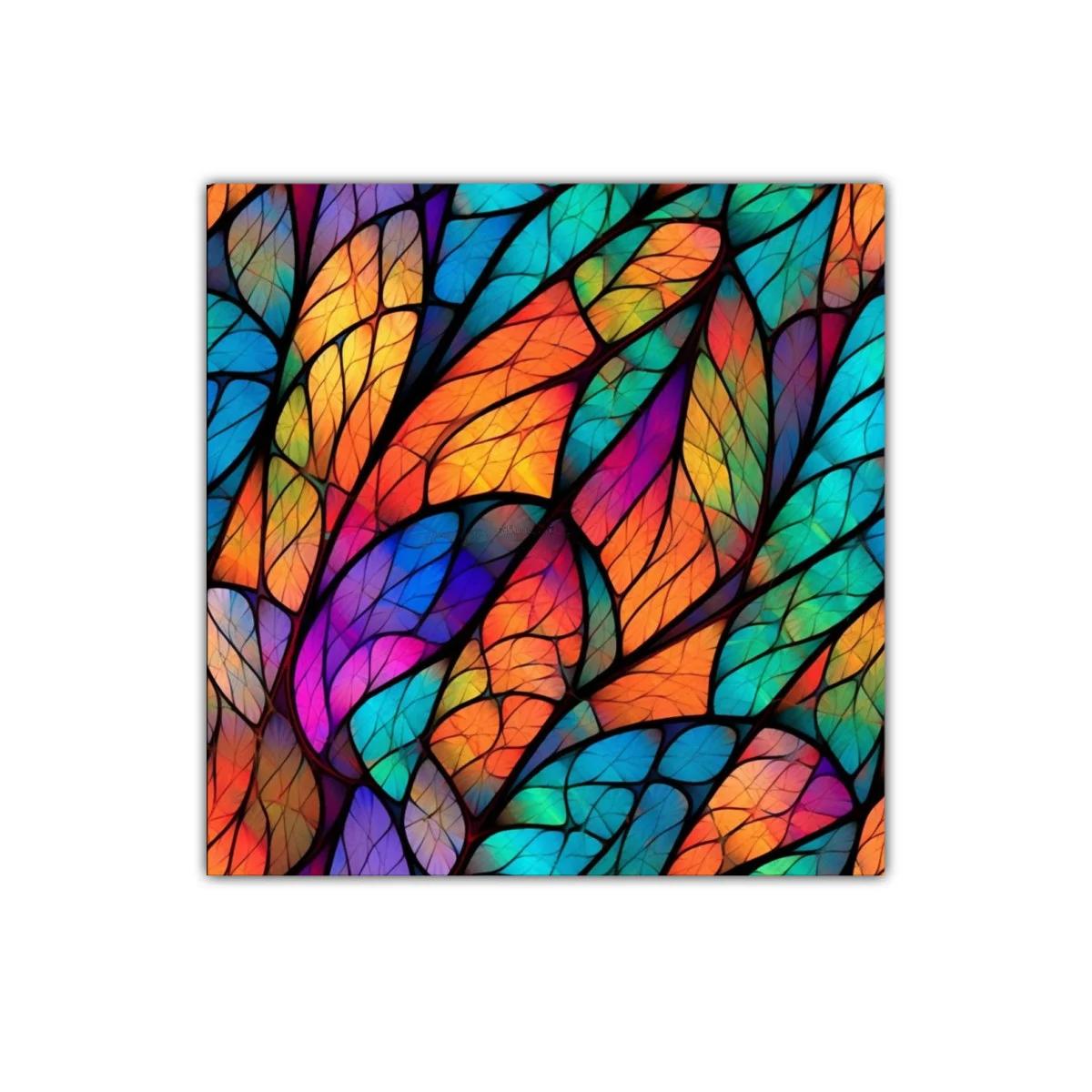 Cuadro decorativo hojas multicolor vibrante y abstracto