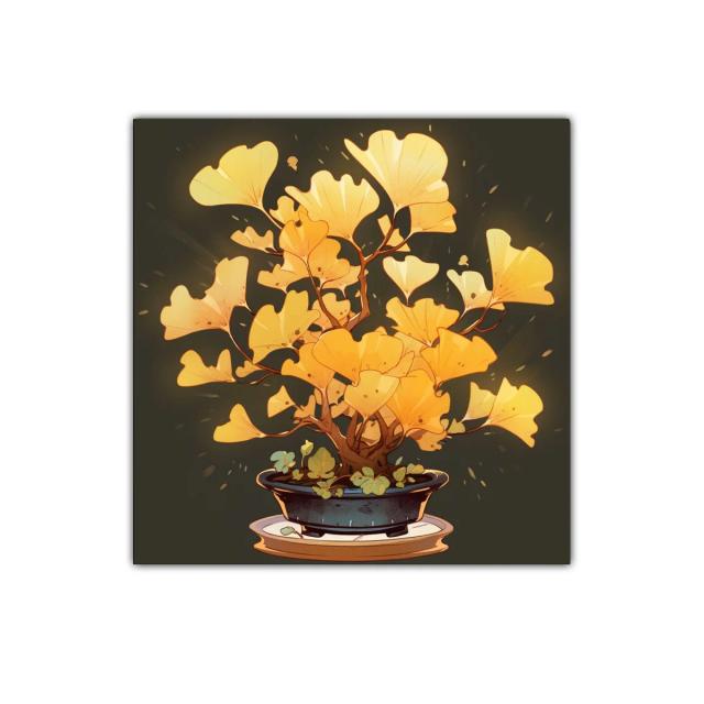 Cuadro inspirador con bonsái y hojas doradas vibrantes