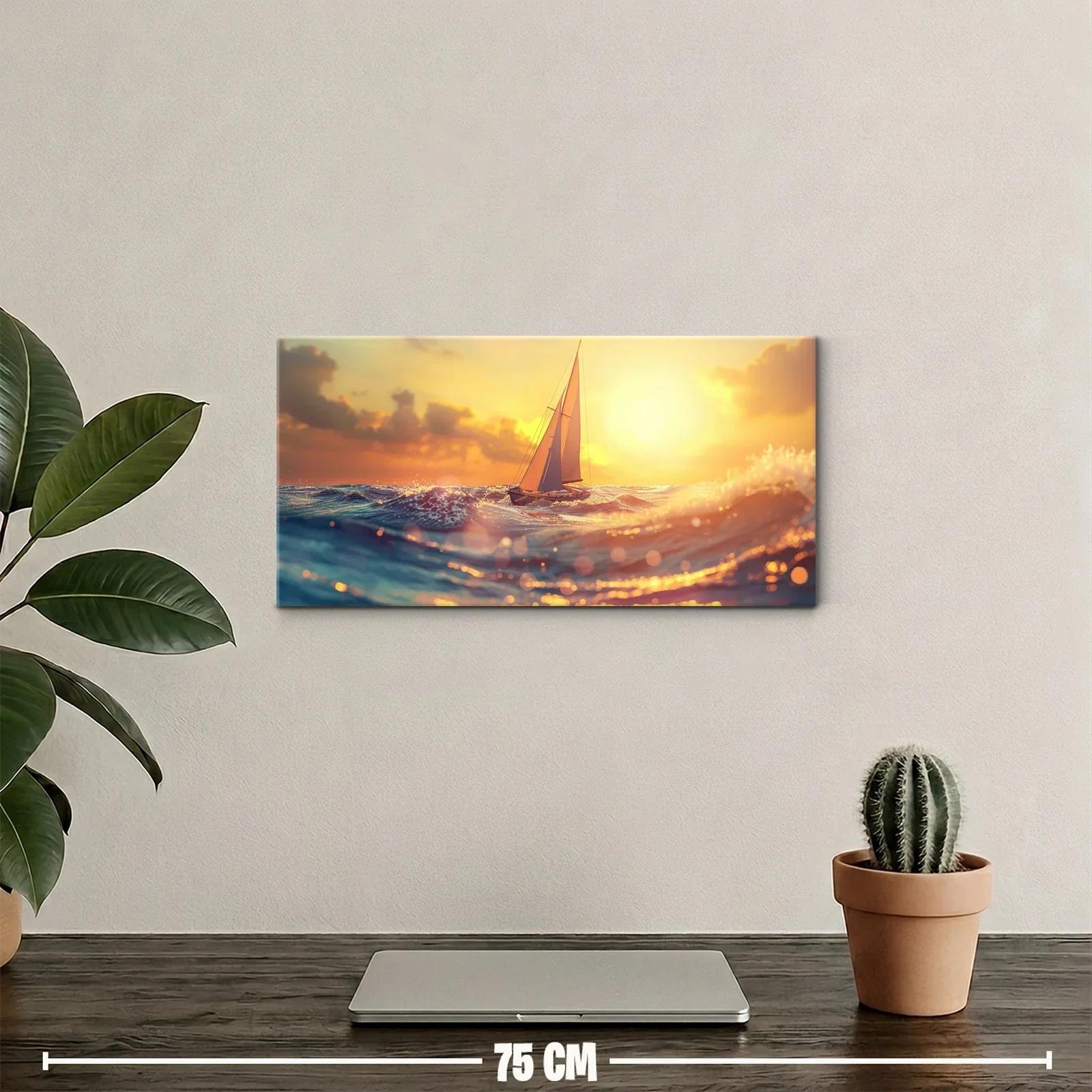 Cuadro velero con olas iluminadas por el sol — miniatura 2