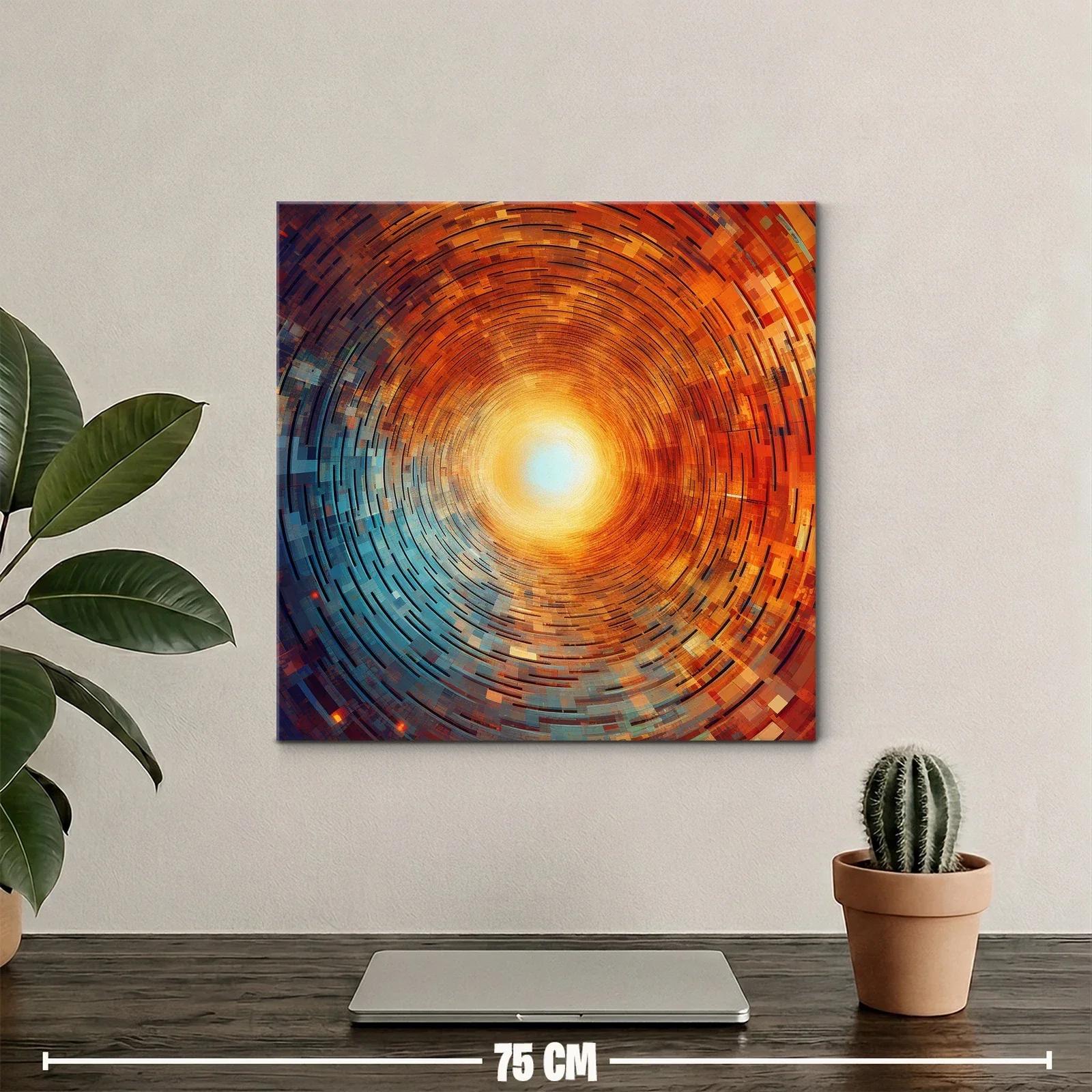 Cuadro abstracto con espiral radiante en tonos cálidos y fríos — miniatura 2