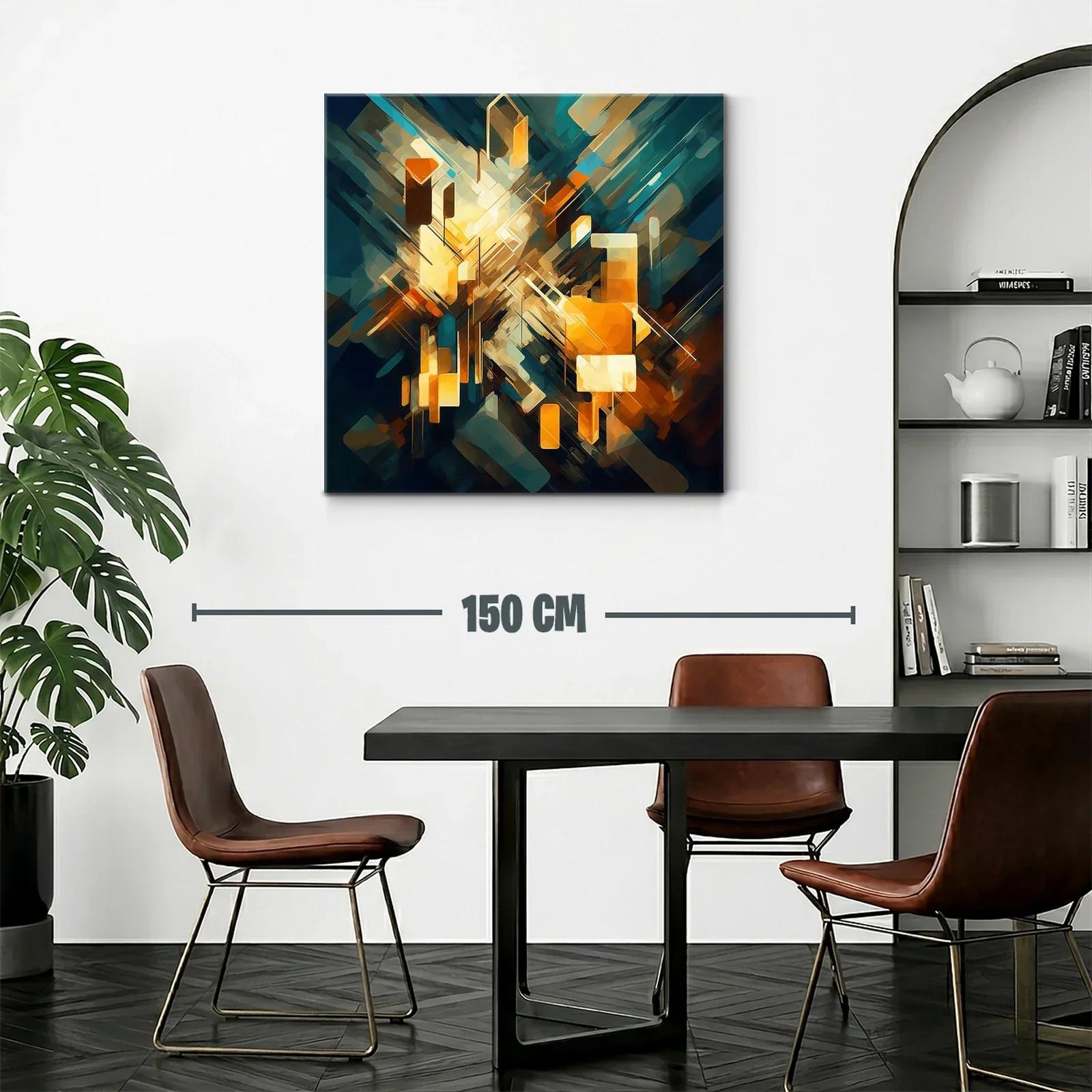 Cuadro abstracto con explosión de luces y formas geométricas — miniatura 2
