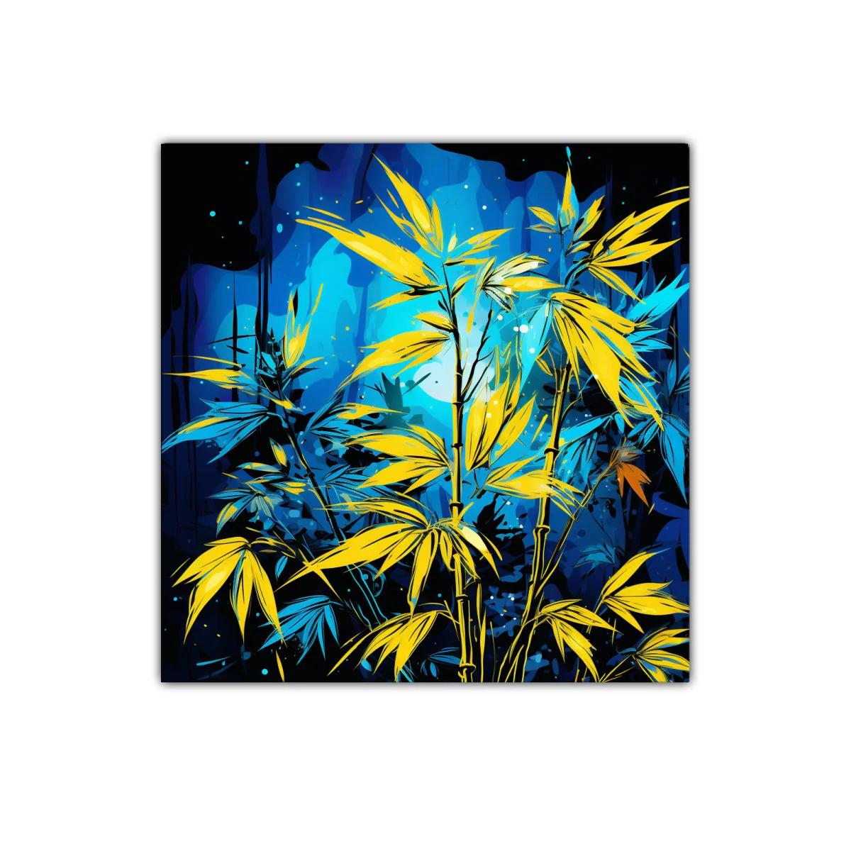 Bambú vibrante con contrastes azul y amarillo intenso — imagen principal