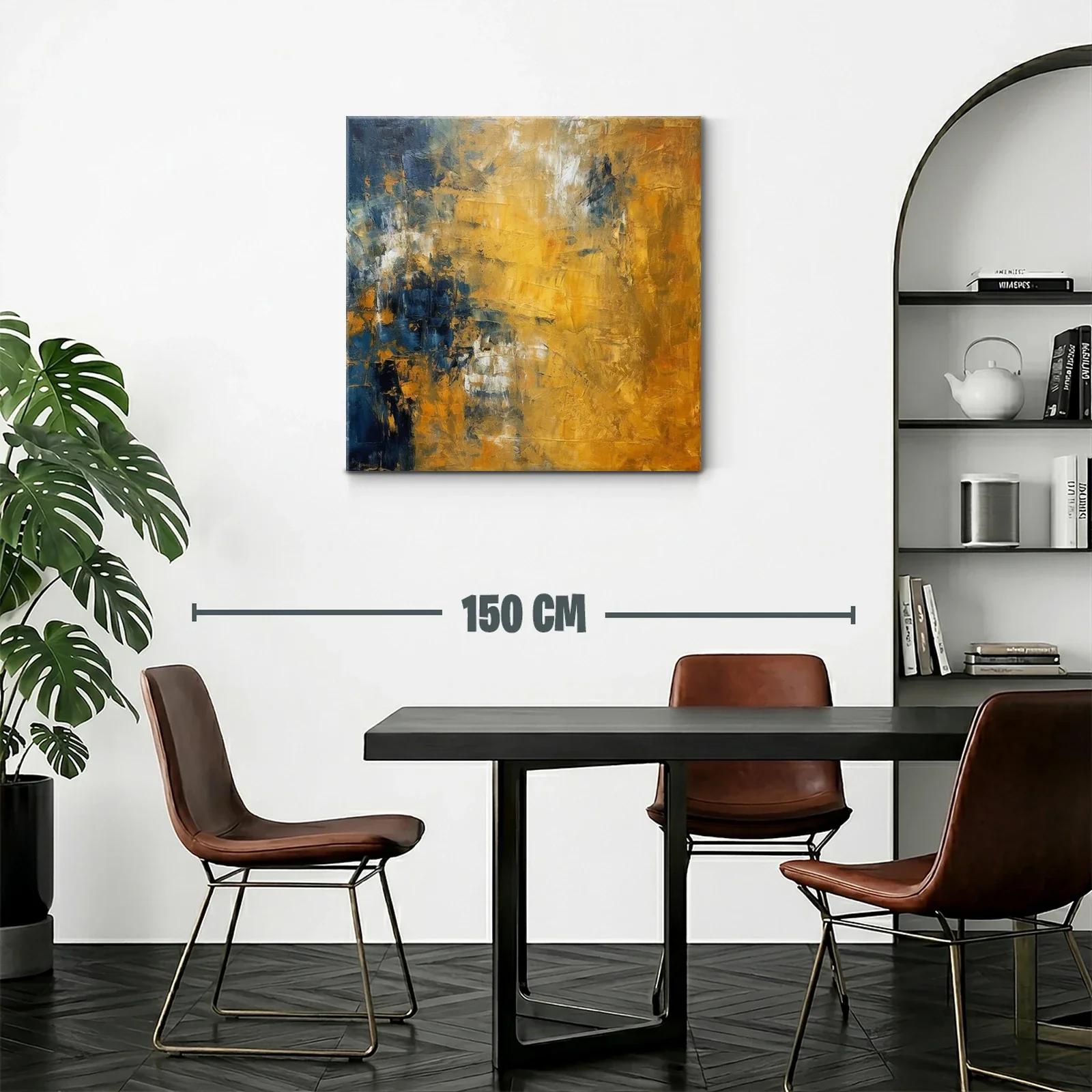 Cuadro abstracto en tonos dorados y azul profundo — miniatura 2