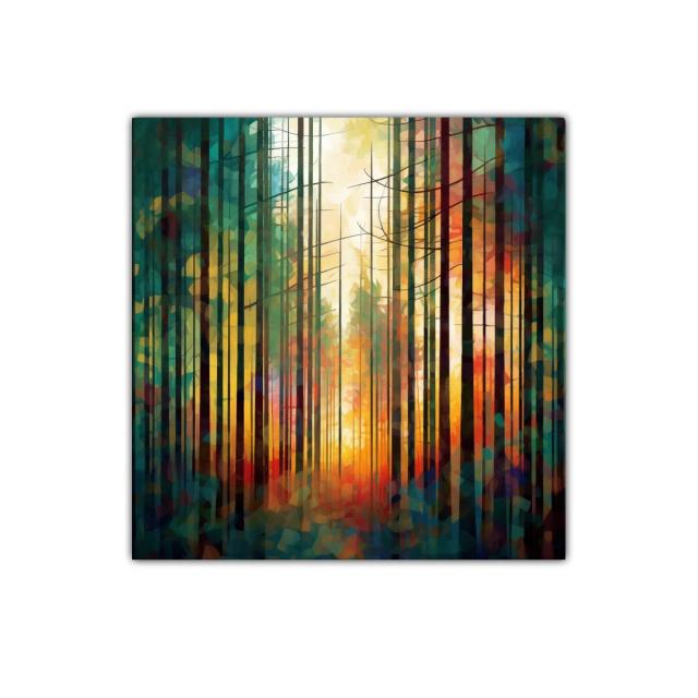Bosque abstracto con luz cálida y colores vibrantes