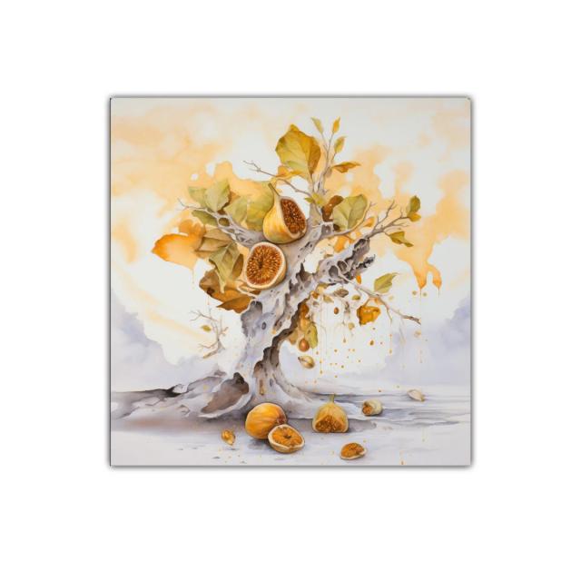 Composición artística de higo y árbol en tonos cálidos
