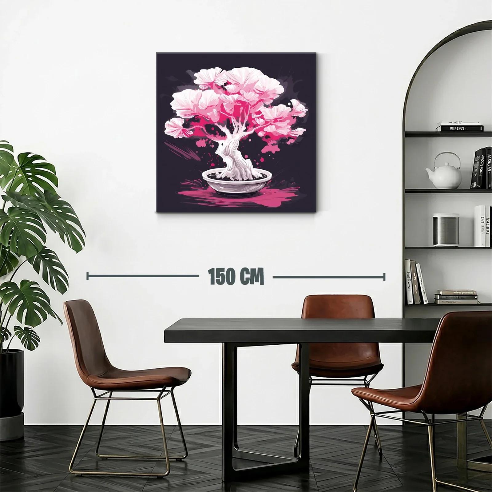 Bonsái en flor con tonos rosas vibrantes y fondo oscuro — miniatura 2