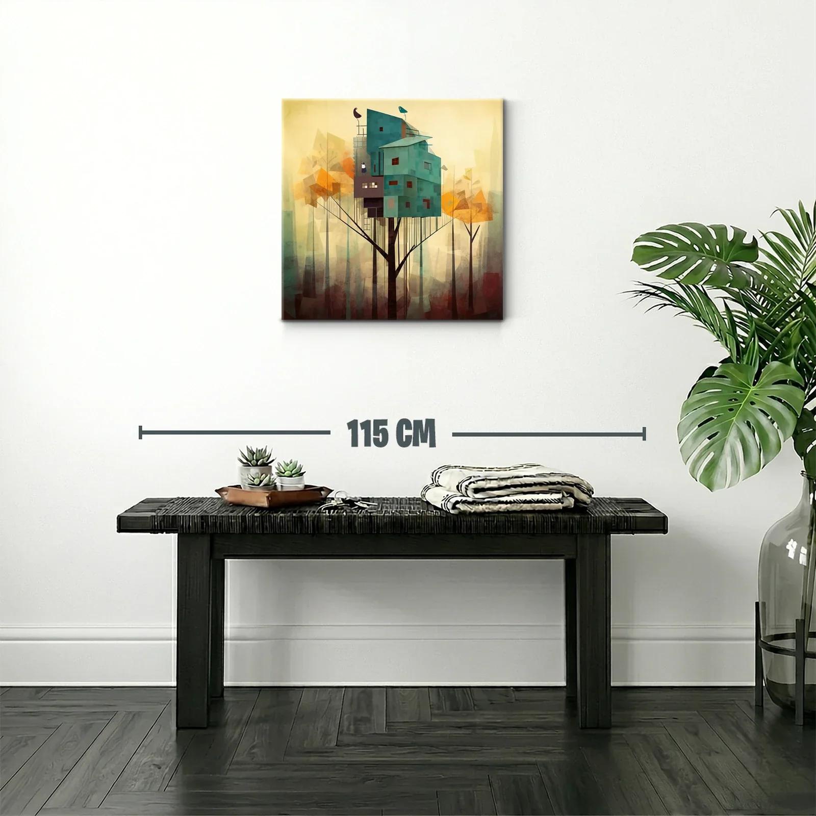 Casa en el Árbol con Aves en Bosque Abstracto — miniatura 2