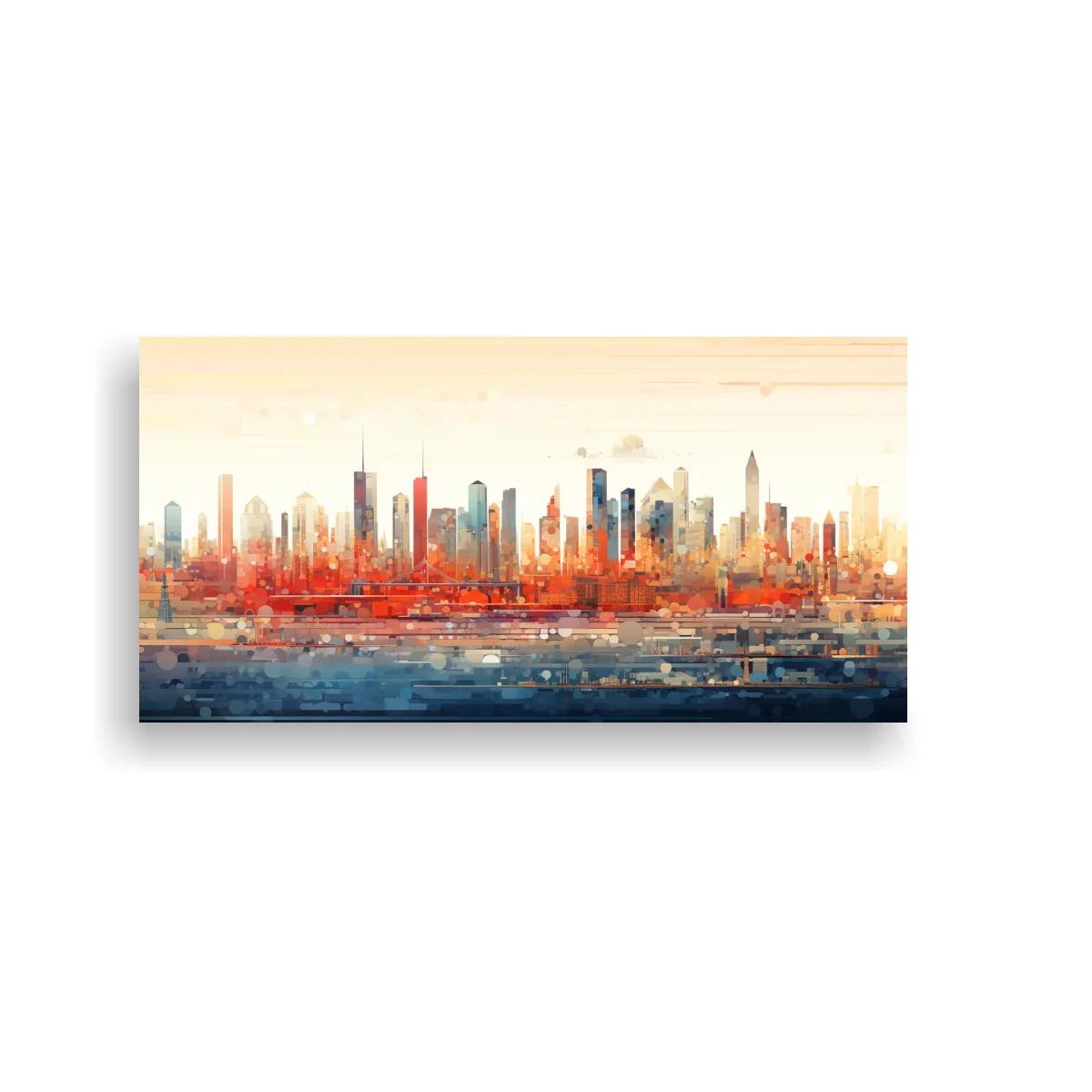 Cuadro skyline urbano con reflejos superpuestos