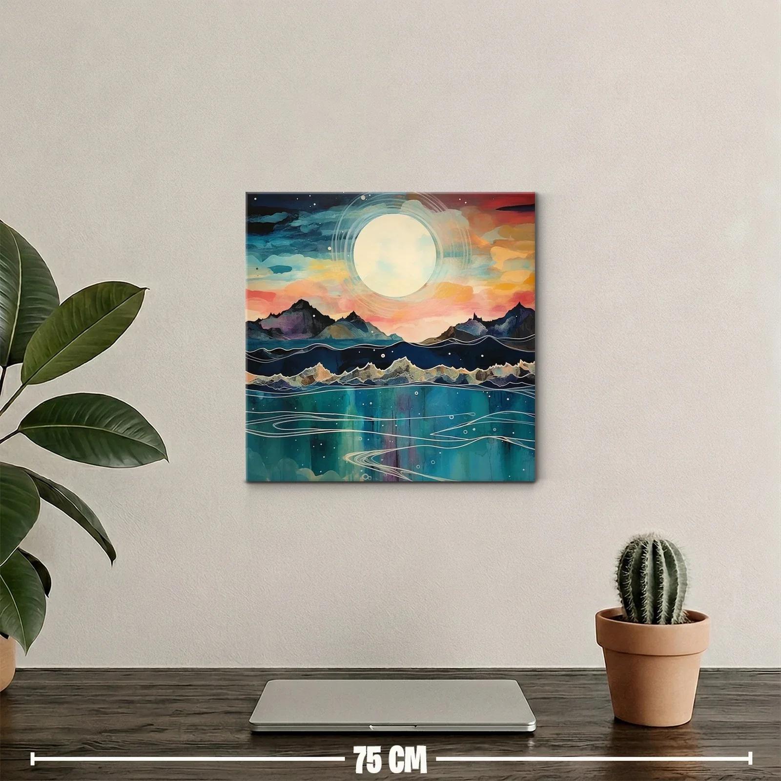 Paisaje nocturno con luna llena sobre montañas y mar — miniatura 2