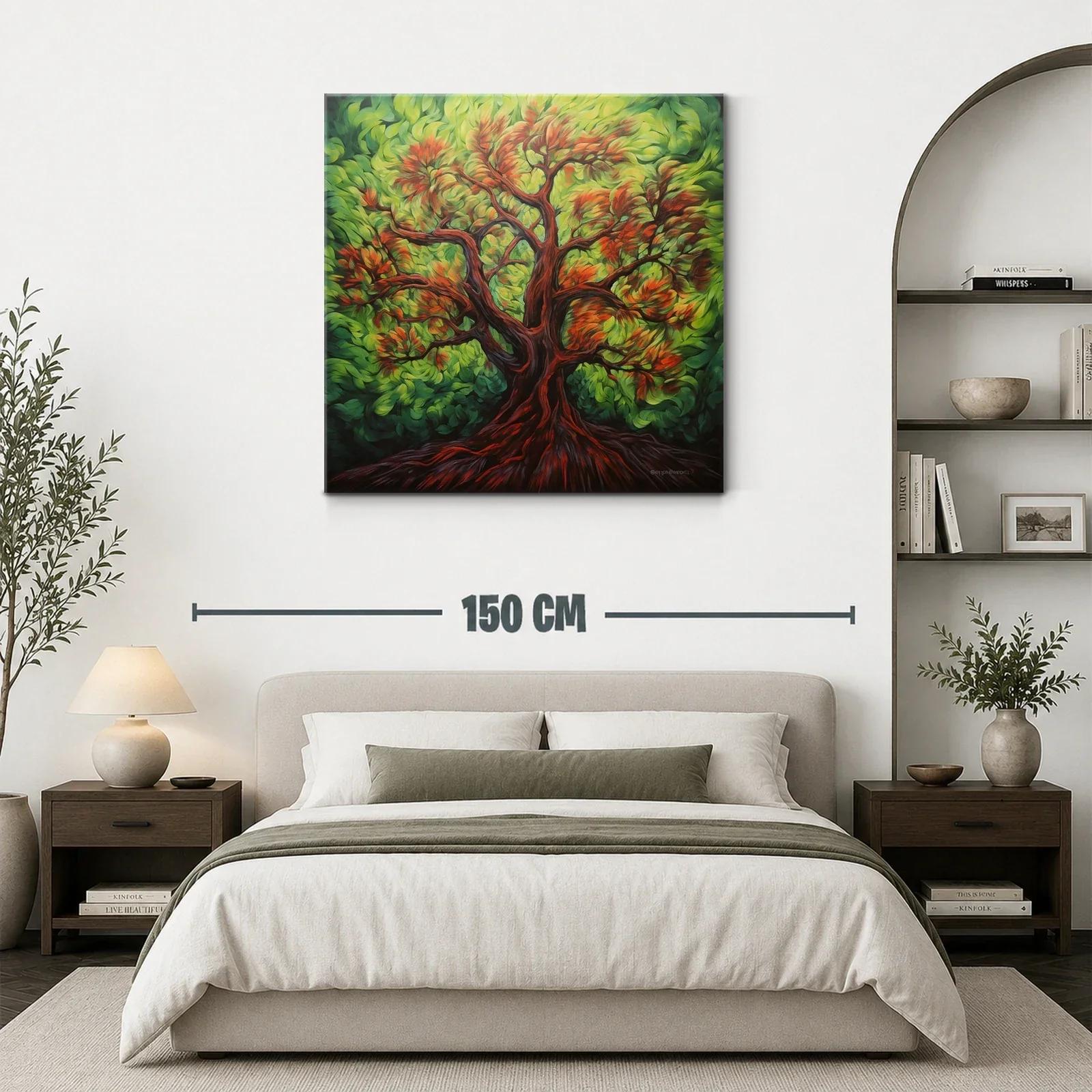 Árbol con hojas vibrantes en tonos verdes y rojos — miniatura 3