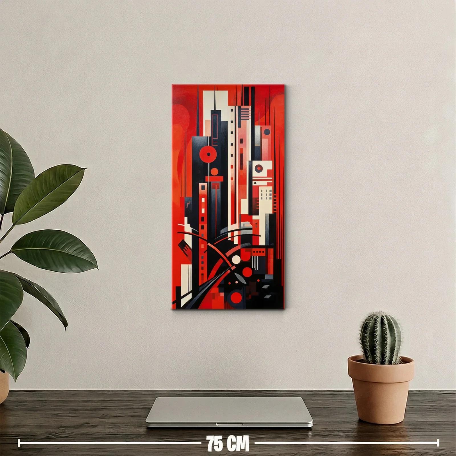 Cuadro skyline abstracto con círculos rojos y líneas negras — miniatura 2