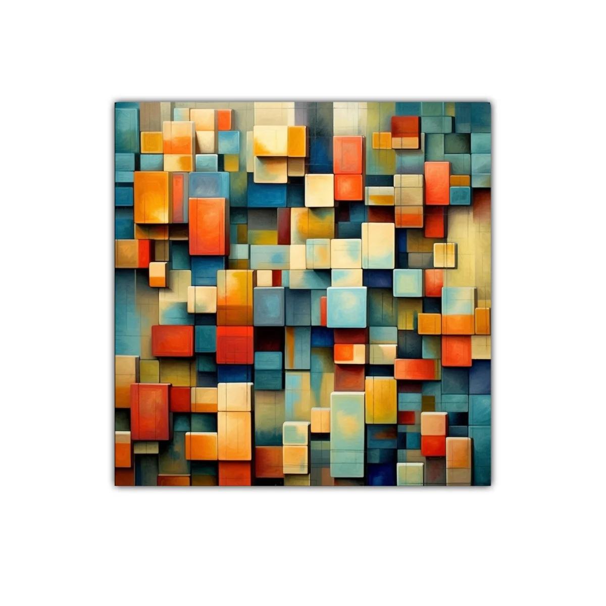 Composición abstracta con bloques de colores vibrantes y estructura dinámica