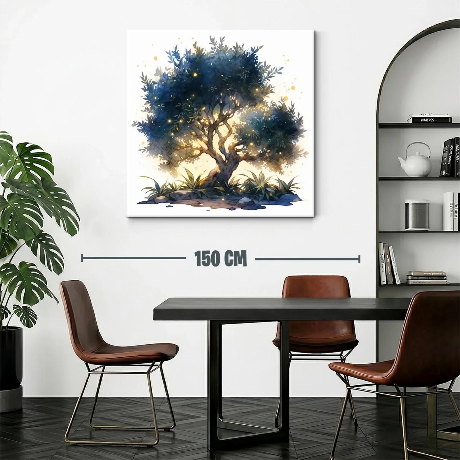 Árbol iluminado con luces doradas sobre paisaje natural — miniatura 2