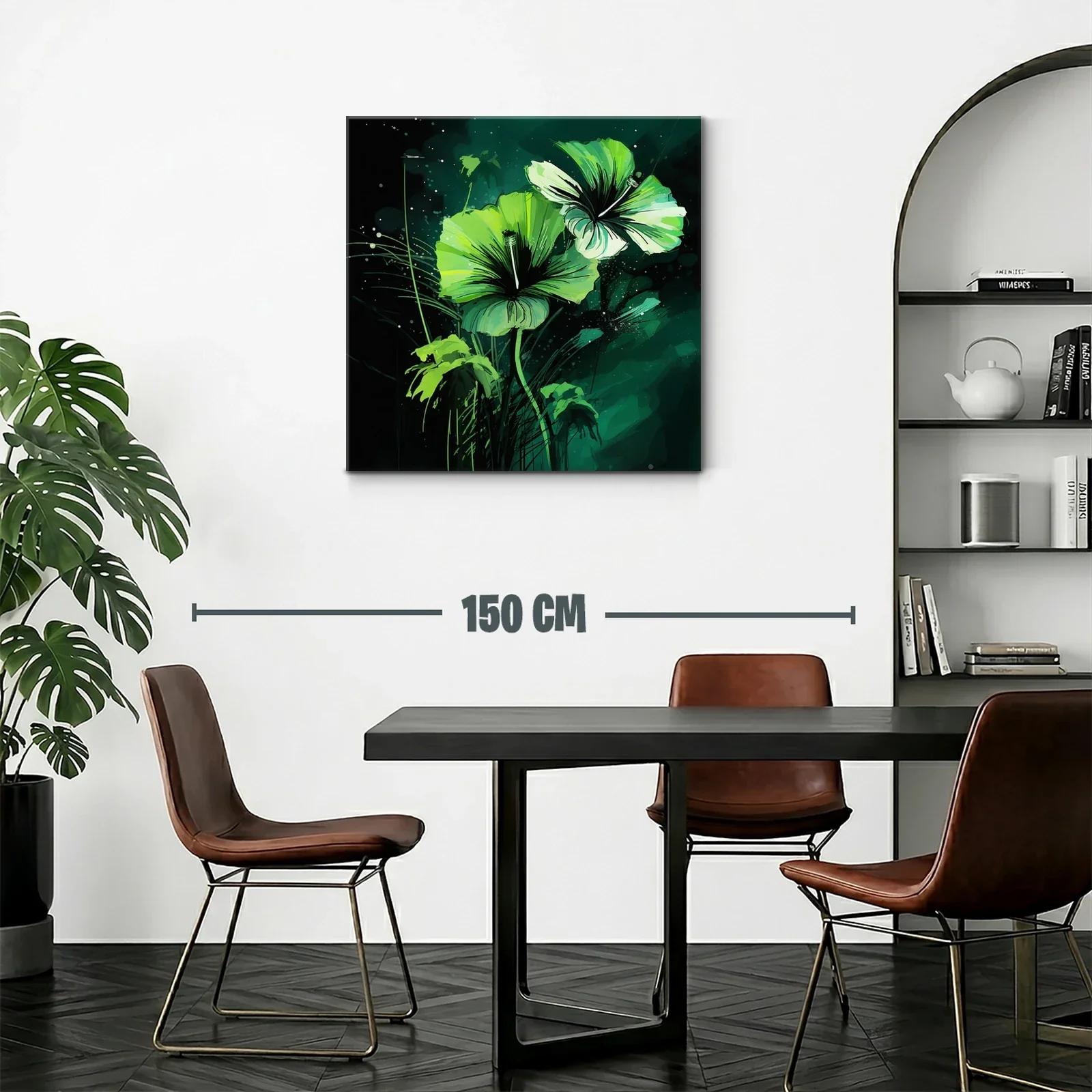 Cuadro floral con vibrantes tonos verdes y negros — miniatura 2