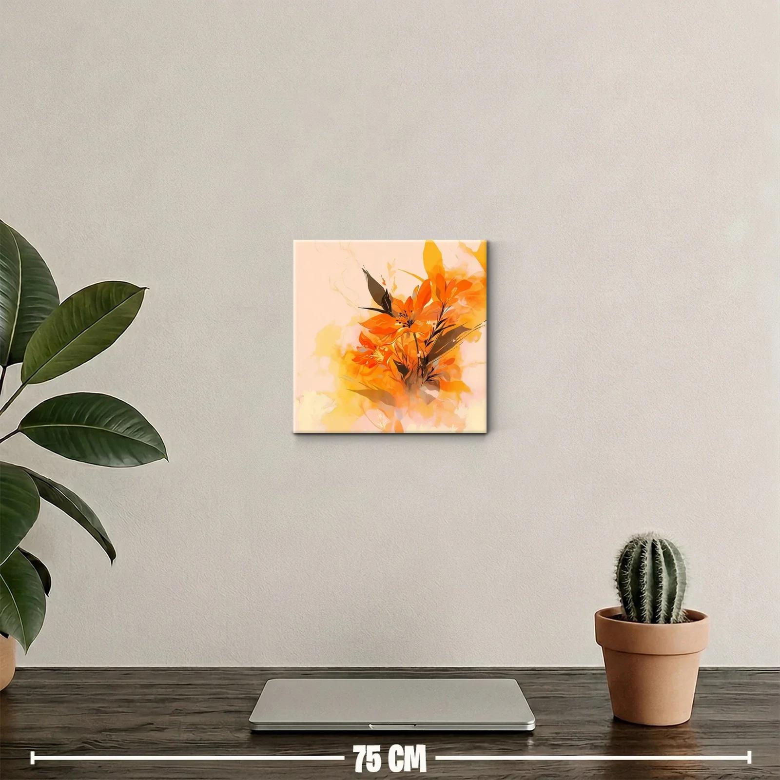 Cuadro decorativo con ramo floral vibrante y tonos cálidos — miniatura 2