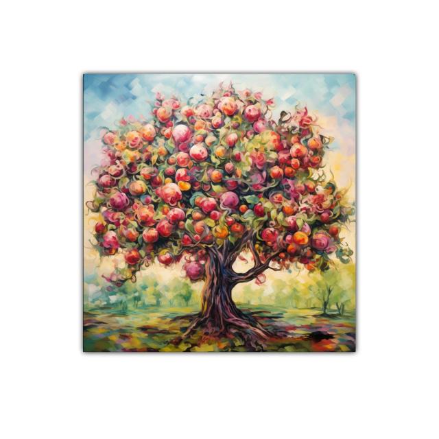 Árbol frutal con tonos cálidos y vibrantes