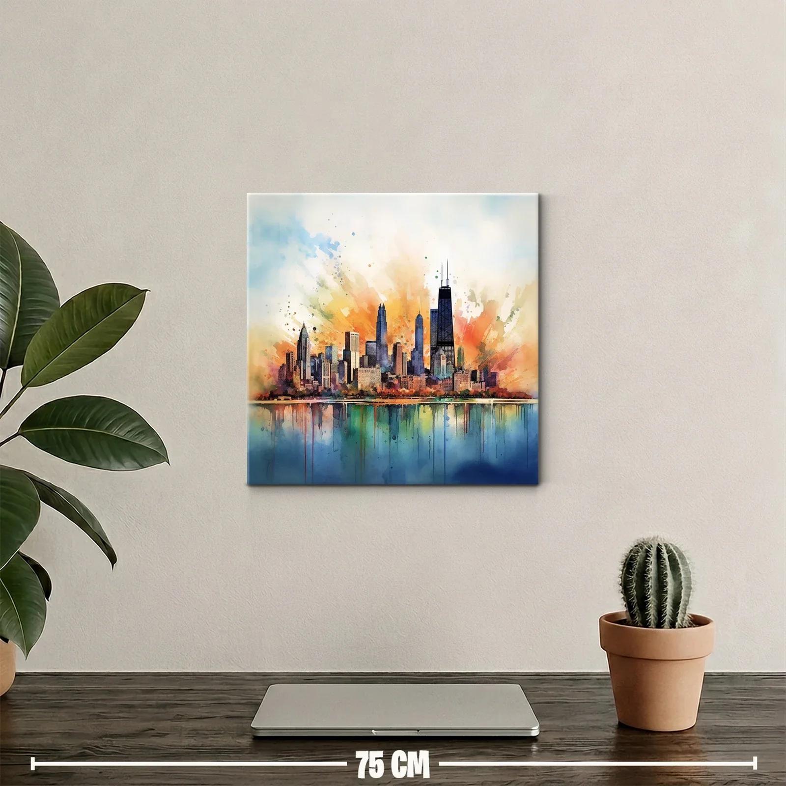 Vibrante ciudad con reflejos en tonos cálidos y fríos — miniatura 2