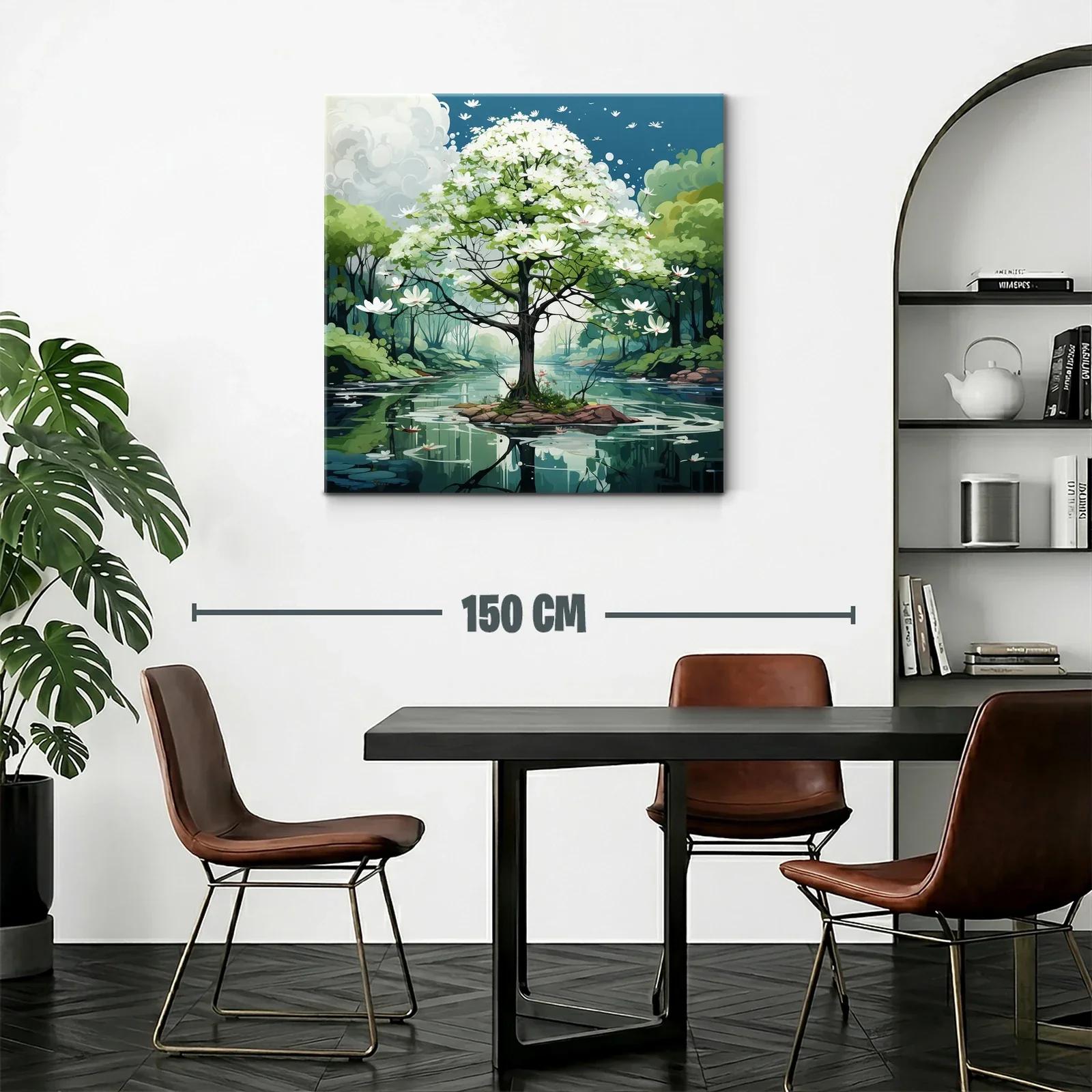 Árbol en flor sobre lago sereno con paisaje natural — miniatura 2