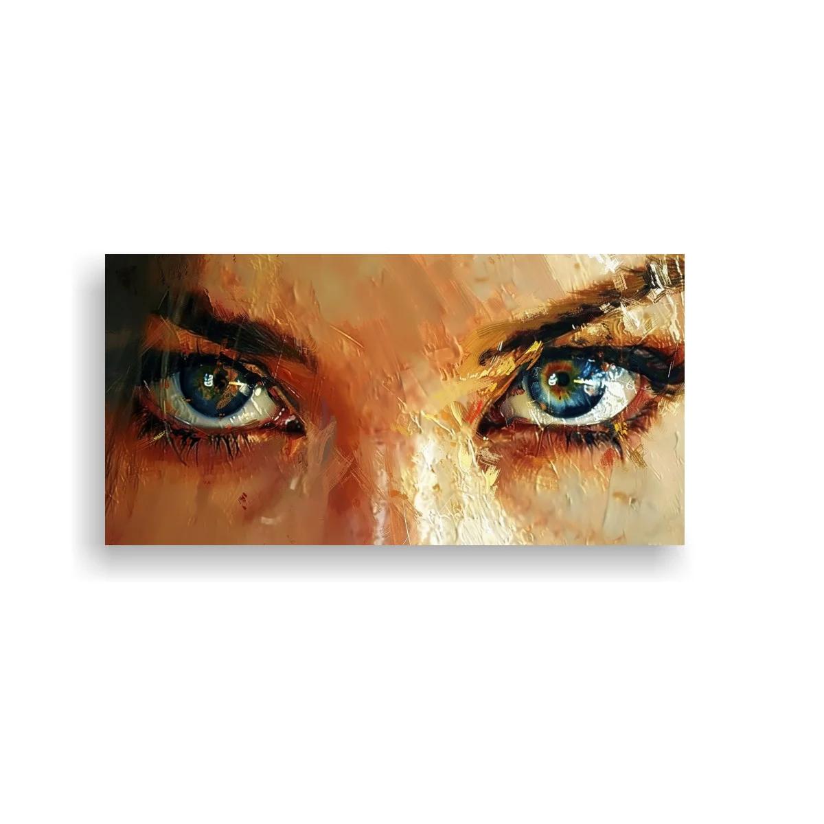 Cuadro ojos azules de mujer con pestañas marcadas