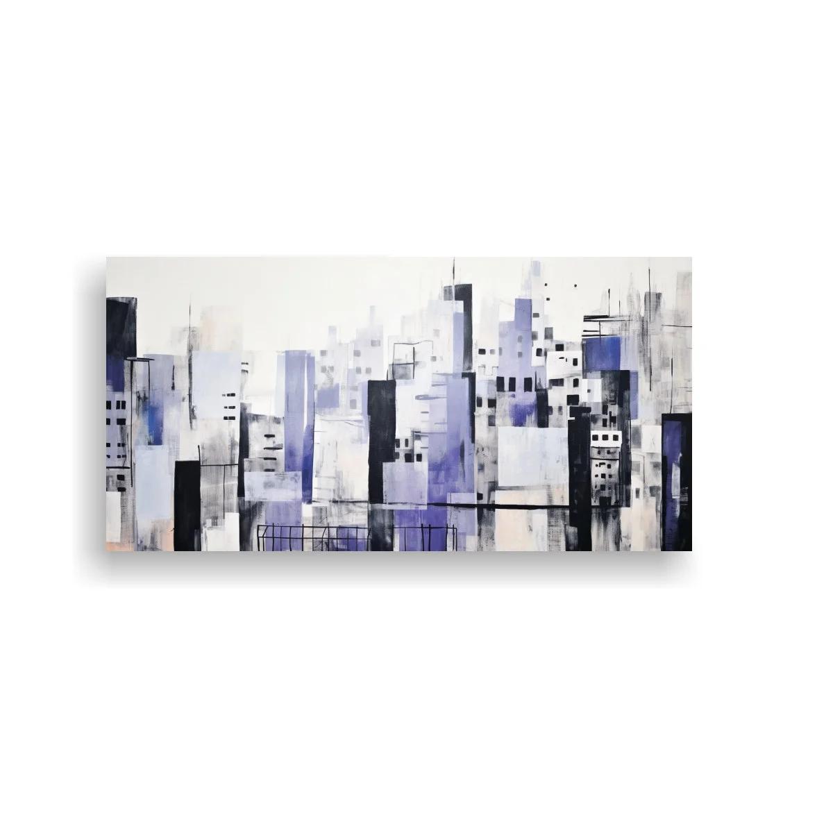 Cuadro skyline urbano abstracto con trazos lineales finos
