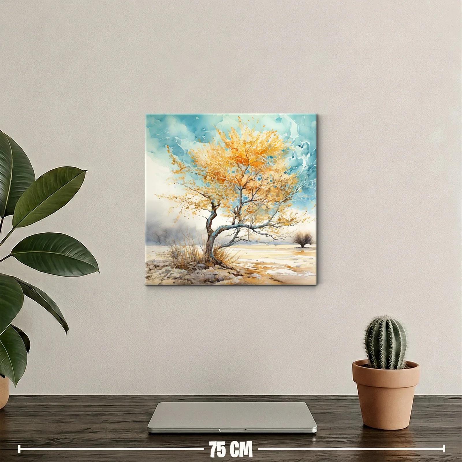 Árbol dorado en paisaje sereno con cielo azul — miniatura 2