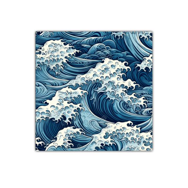 Cuadro con Motivo de Olas en Tonos Azules y Blancos
