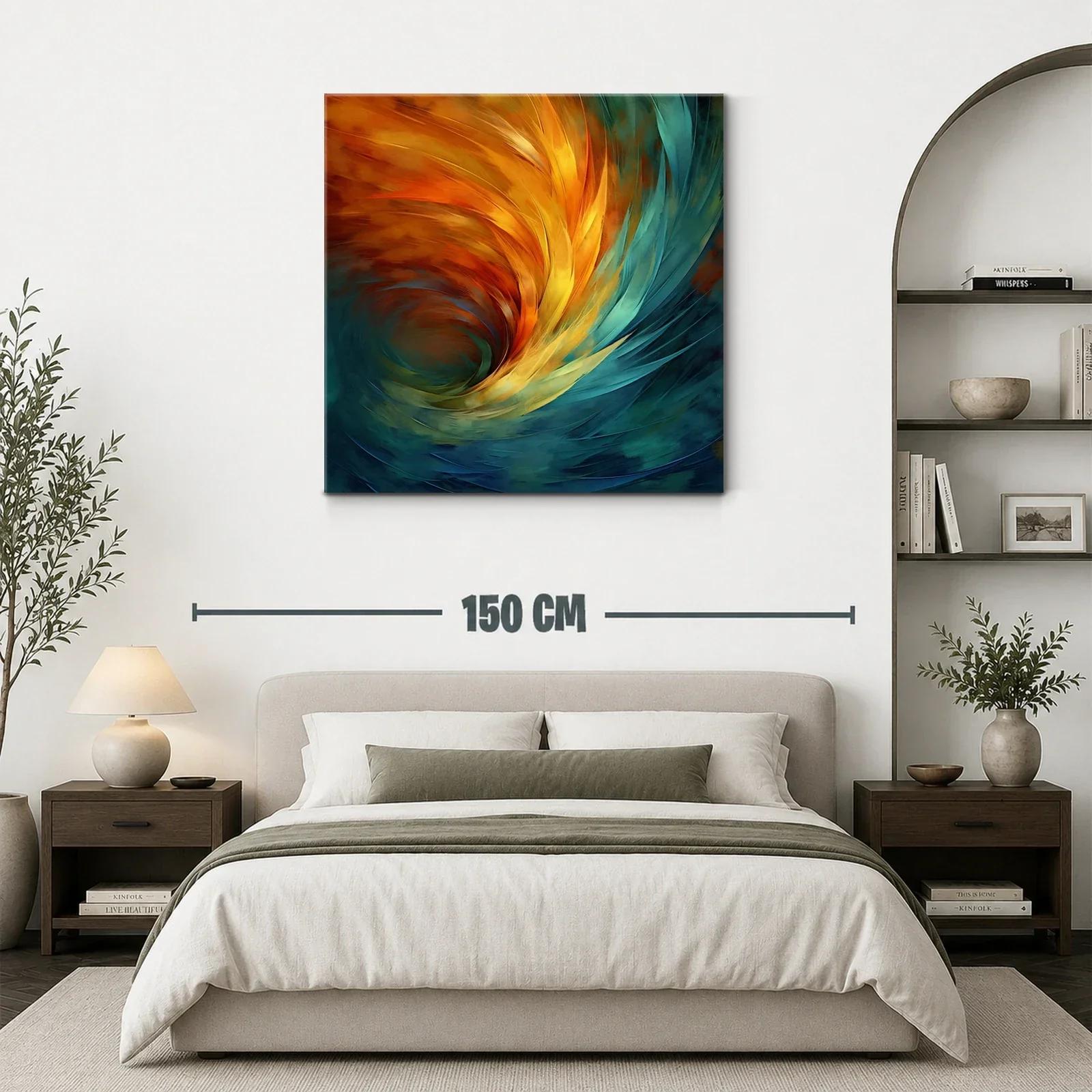 Cuadro abstracto remolino de tonos cálidos y fríos vibrantes — miniatura 3