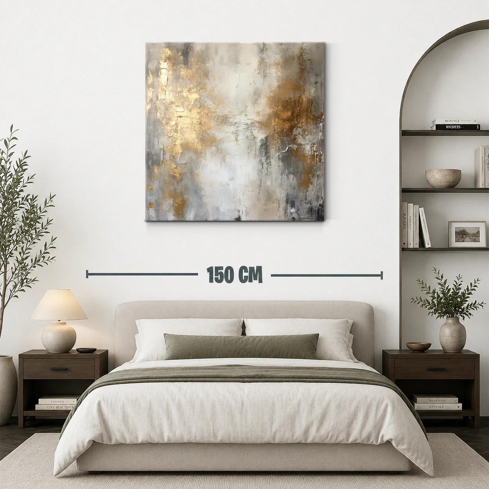 Cuadro abstracto con tonos dorados y grises elegantes — miniatura 3