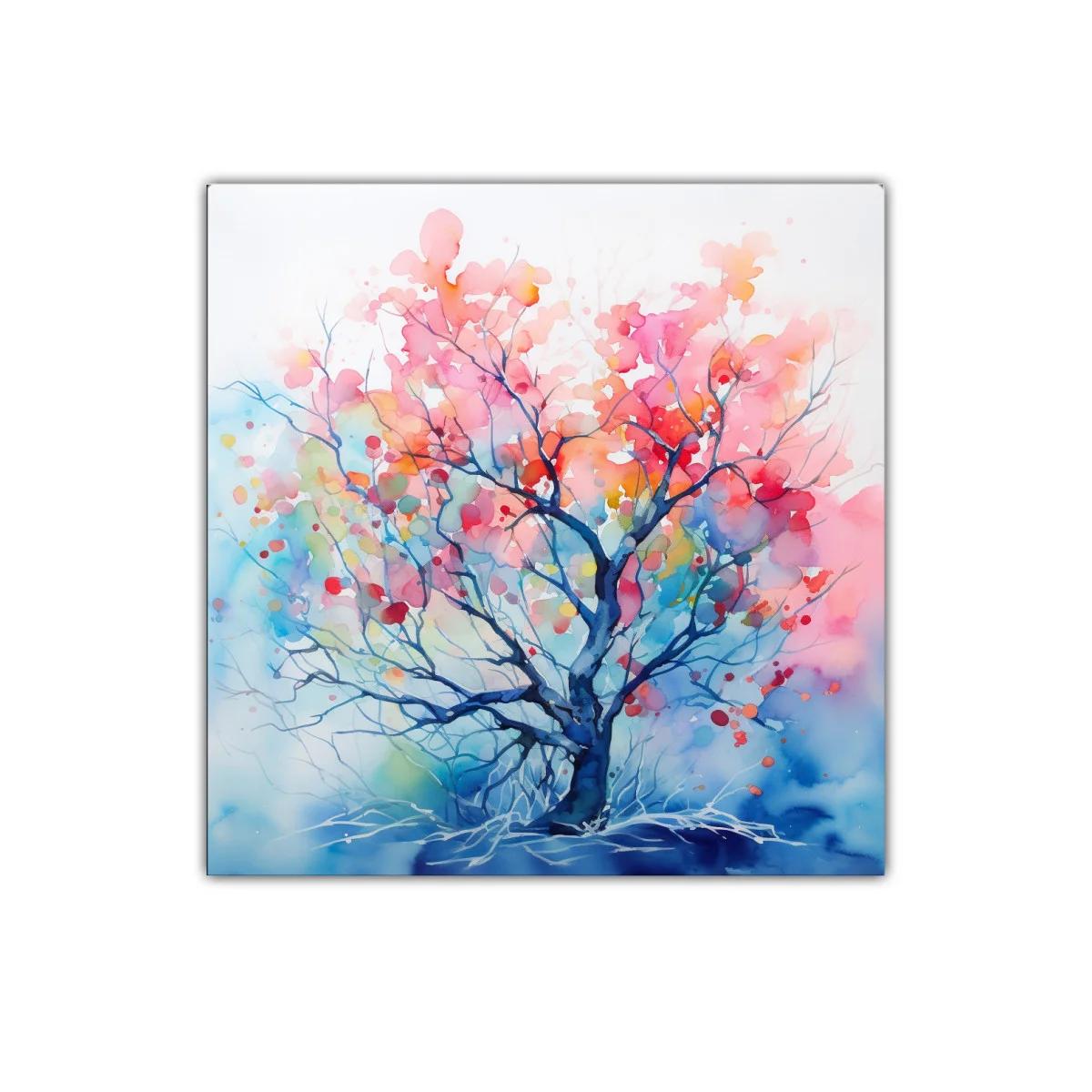 Árbol abstracto en tonos cálidos y fríos vibrantes