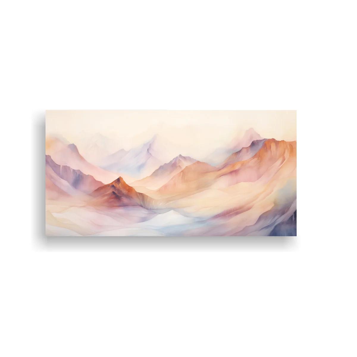 Cuadro cordillera de montañas en tonos pastel y bruma difusa