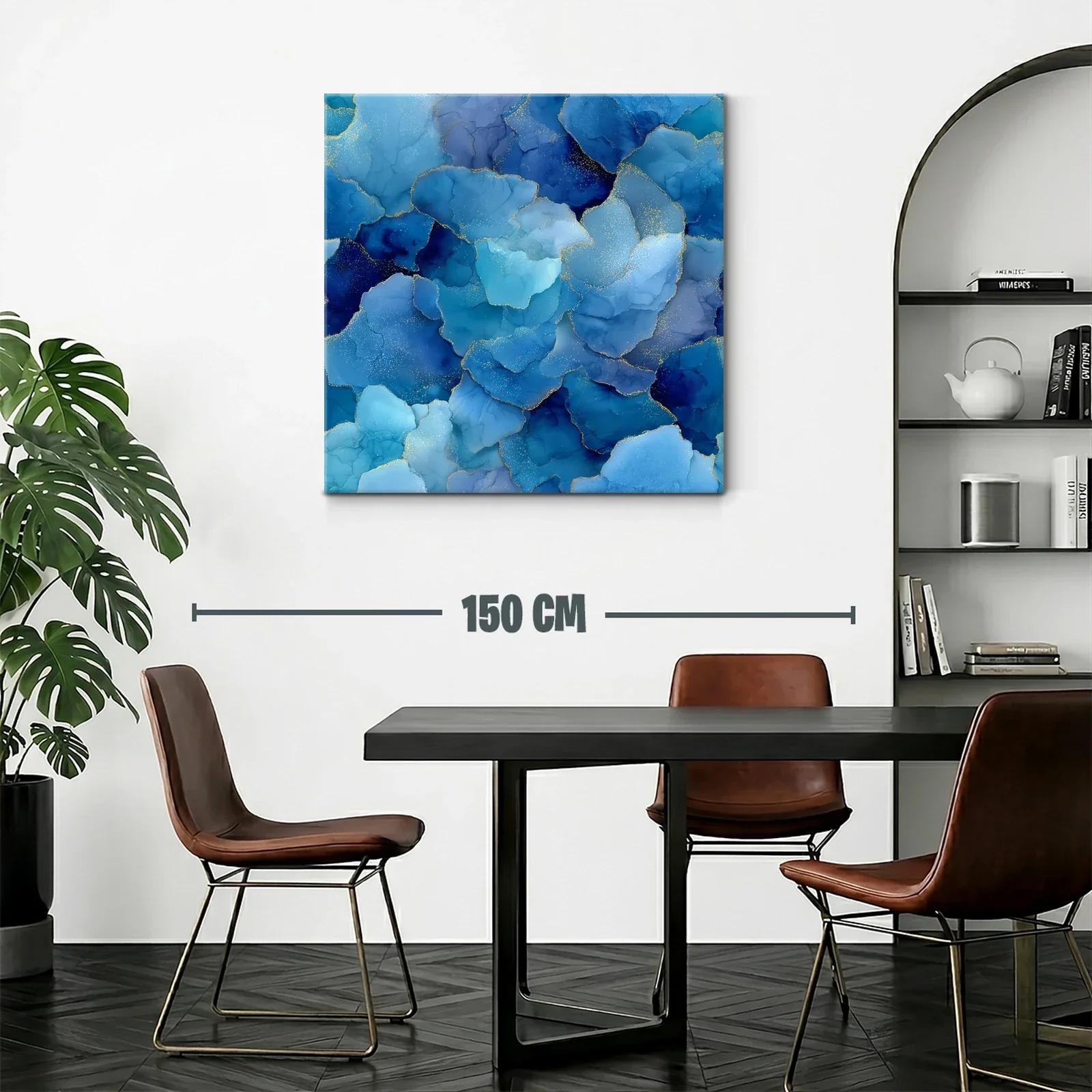 Cuadro abstracto en tonos azules con detalles dorados — miniatura 2