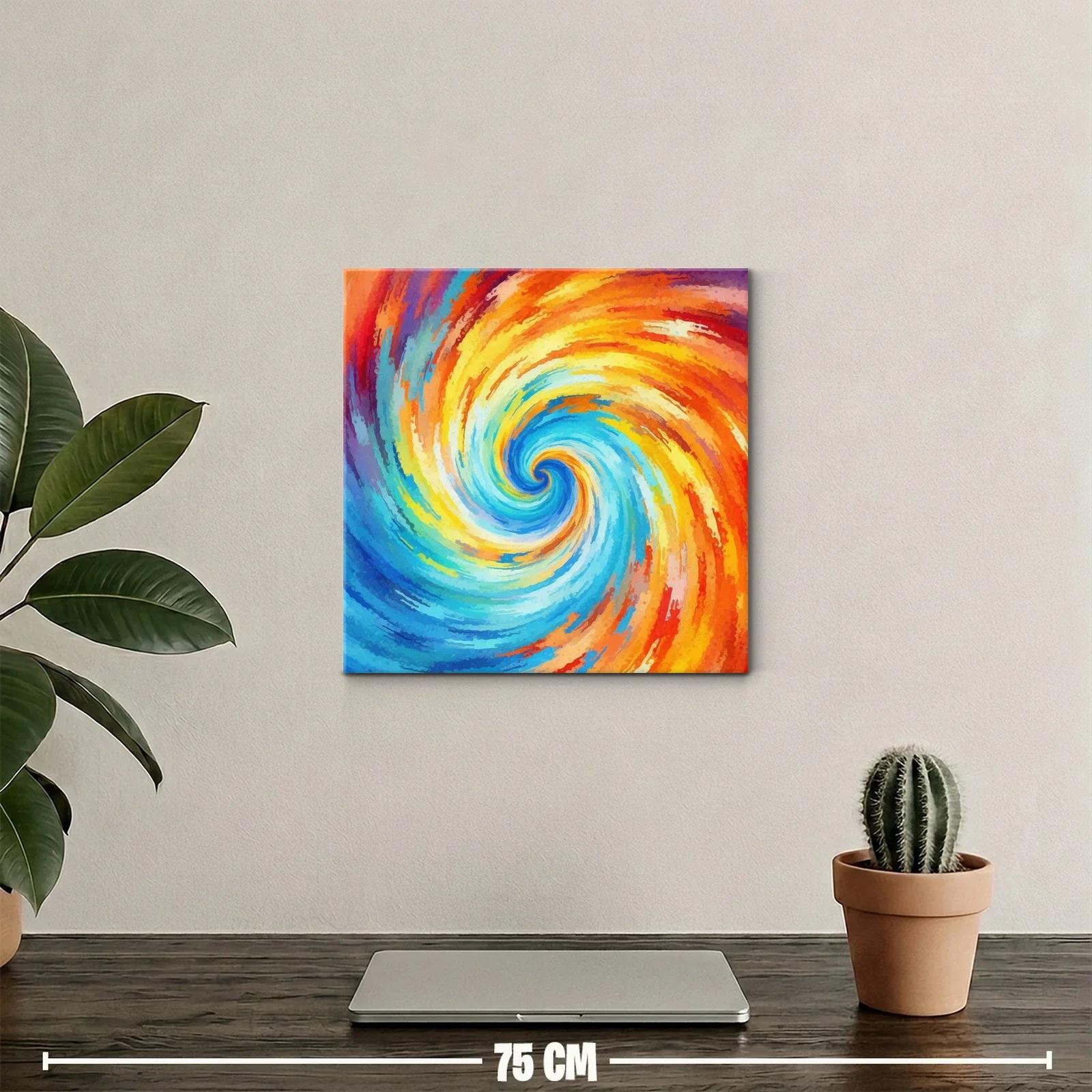 Cuadro abstracto espiral con vibrantes tonos cálidos y fríos — miniatura 2