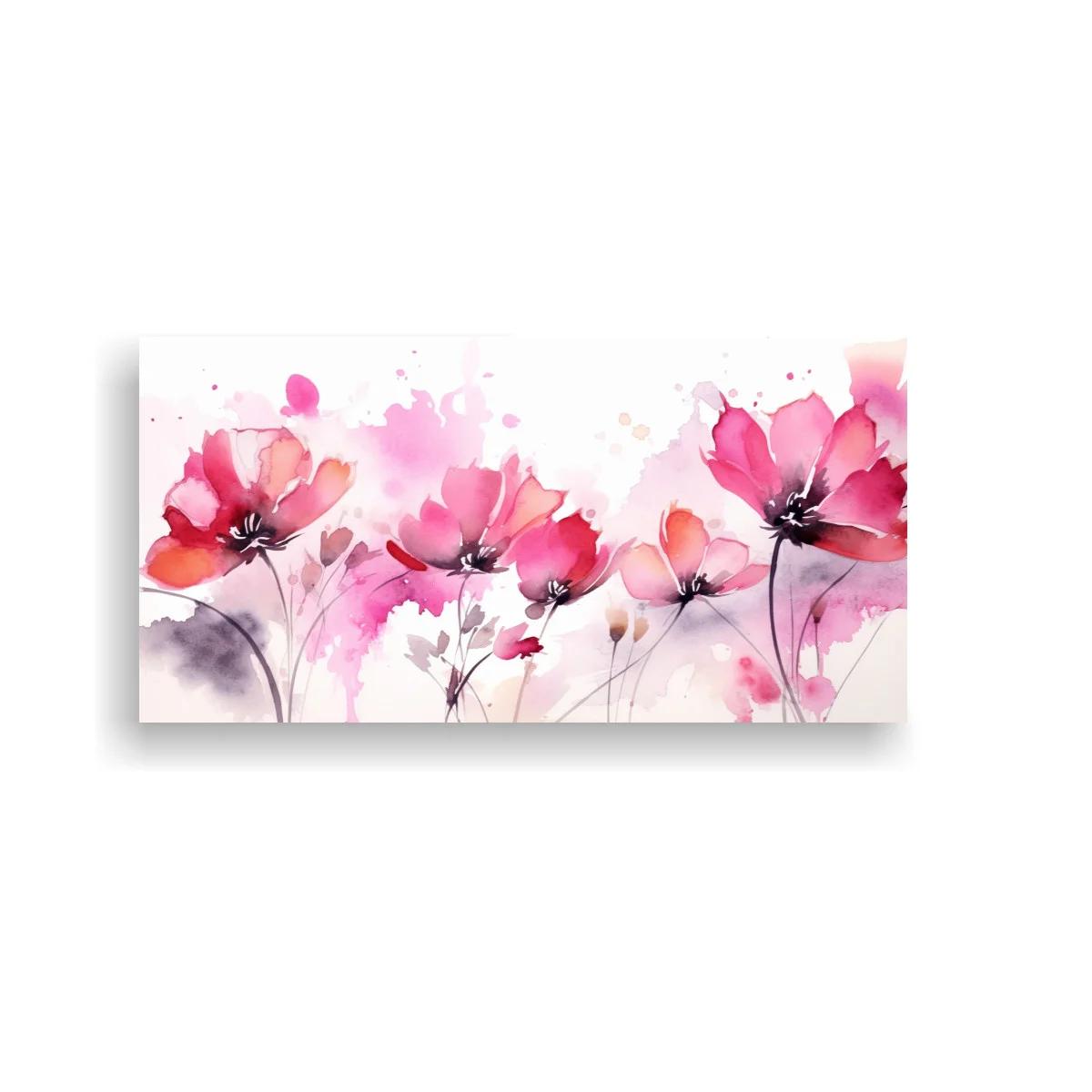 Cuadro amapolas rosadas con salpicaduras de acuarela