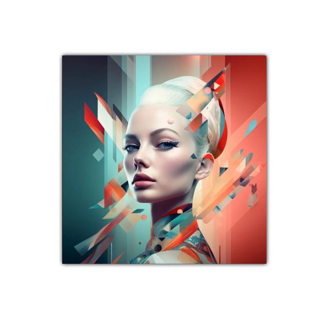 Retrato futurista con geometría y colores vibrantes