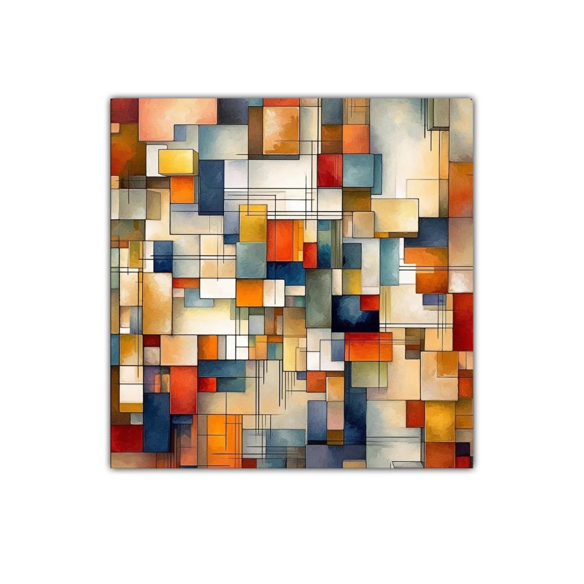 Composición geométrica vibrante de colores cálidos y fríos