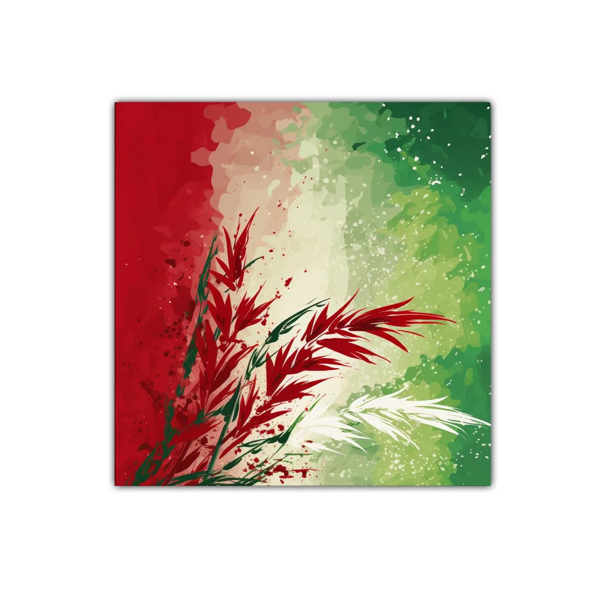 Composición abstracta en rojo verde y blanco vibrante