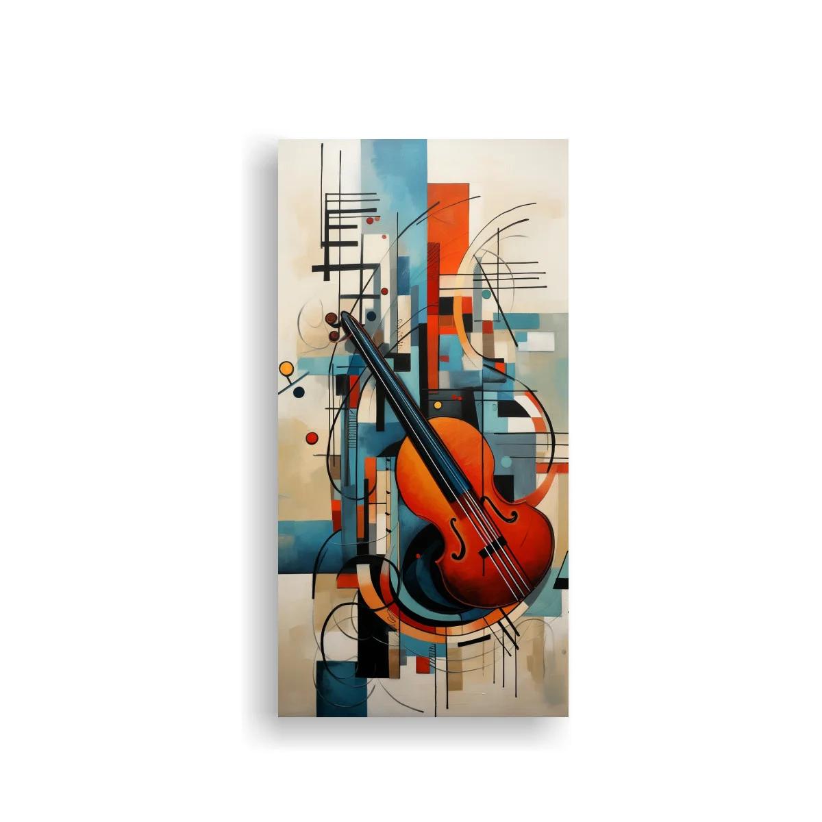 Cuadro violín naranja con líneas geométricas