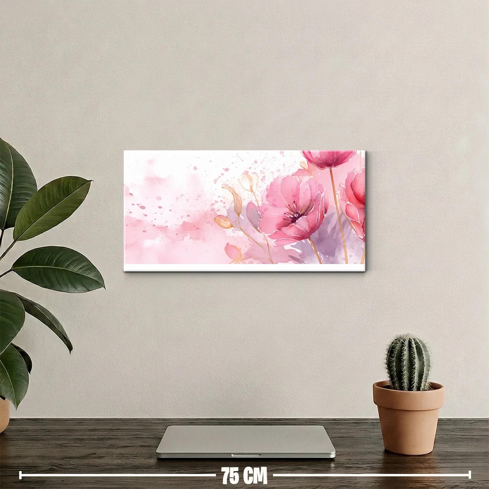 Cuadro amapolas rosas con hojas doradas — miniatura 2
