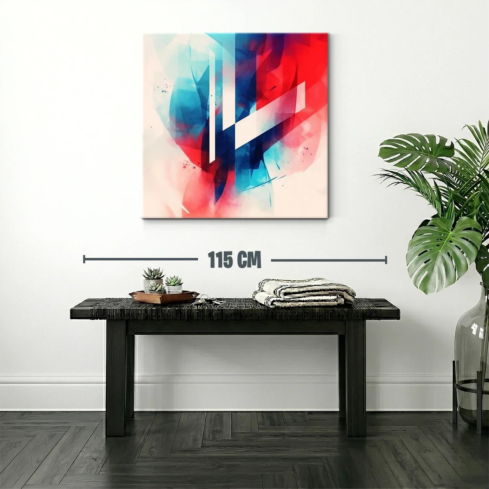 Cuadro abstracto con formas geométricas en azul y rojo — miniatura 2