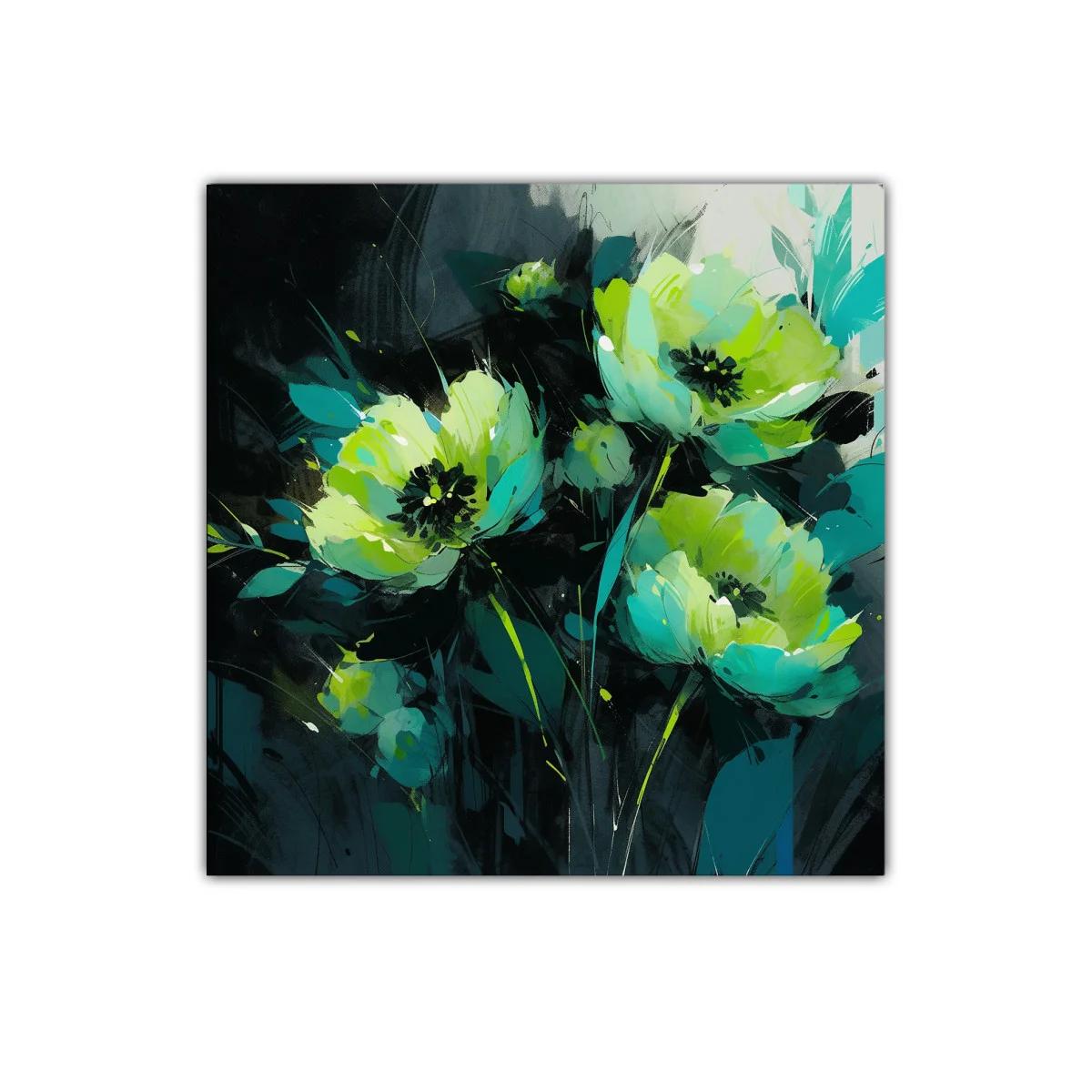 Florales en tonos verdes y azulados con fondo oscuro — imagen principal
