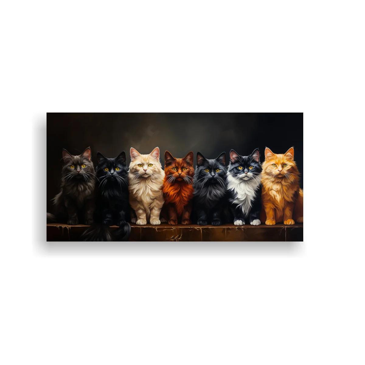 Cuadro fila de seis gatos de pelaje largo — imagen principal