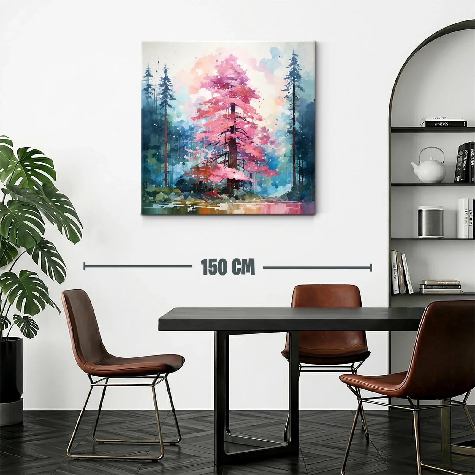 Árbol rosa entre coníferas en bosque mágico — miniatura 2