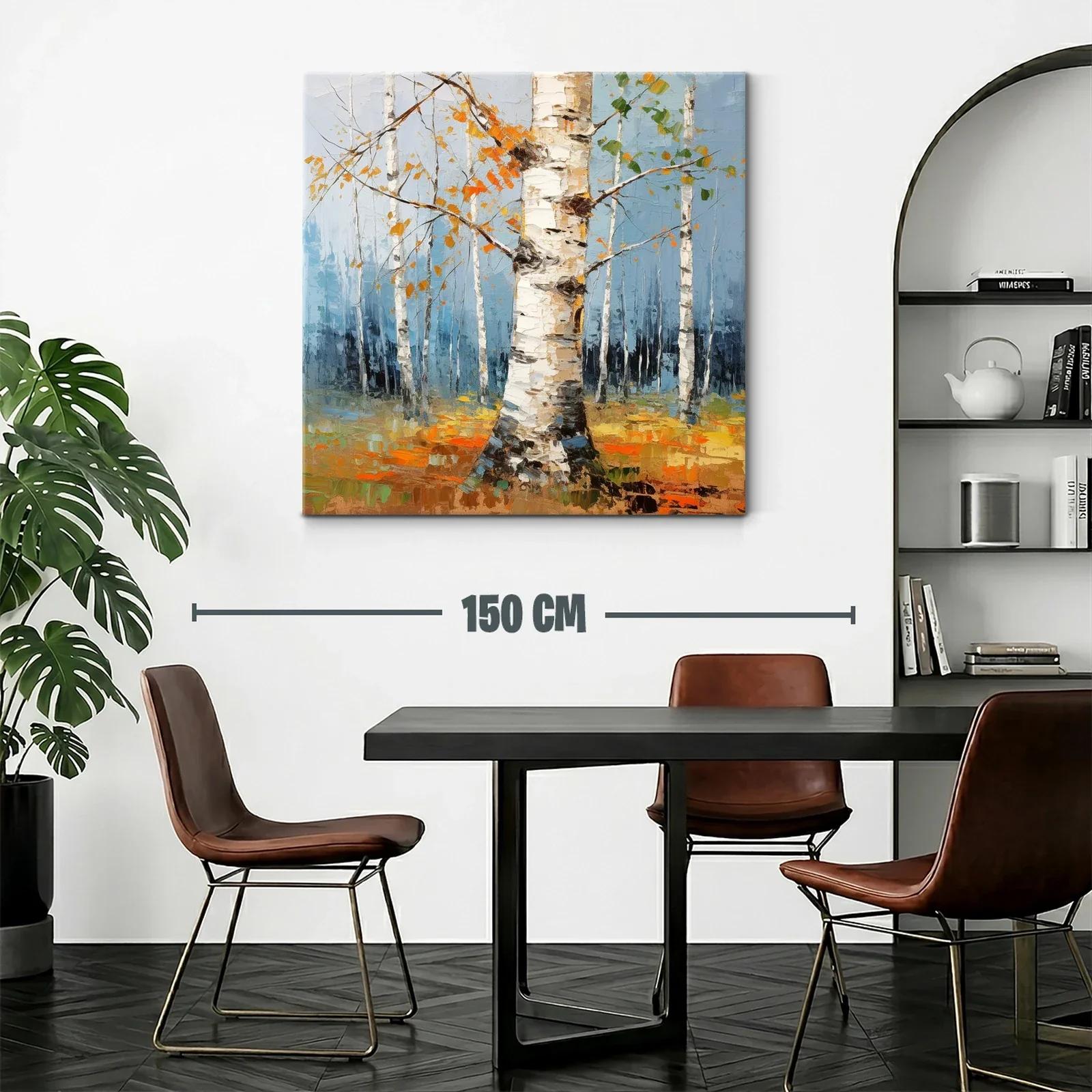 Bosque de abedules con tonos otoñales y cielo azul — miniatura 2