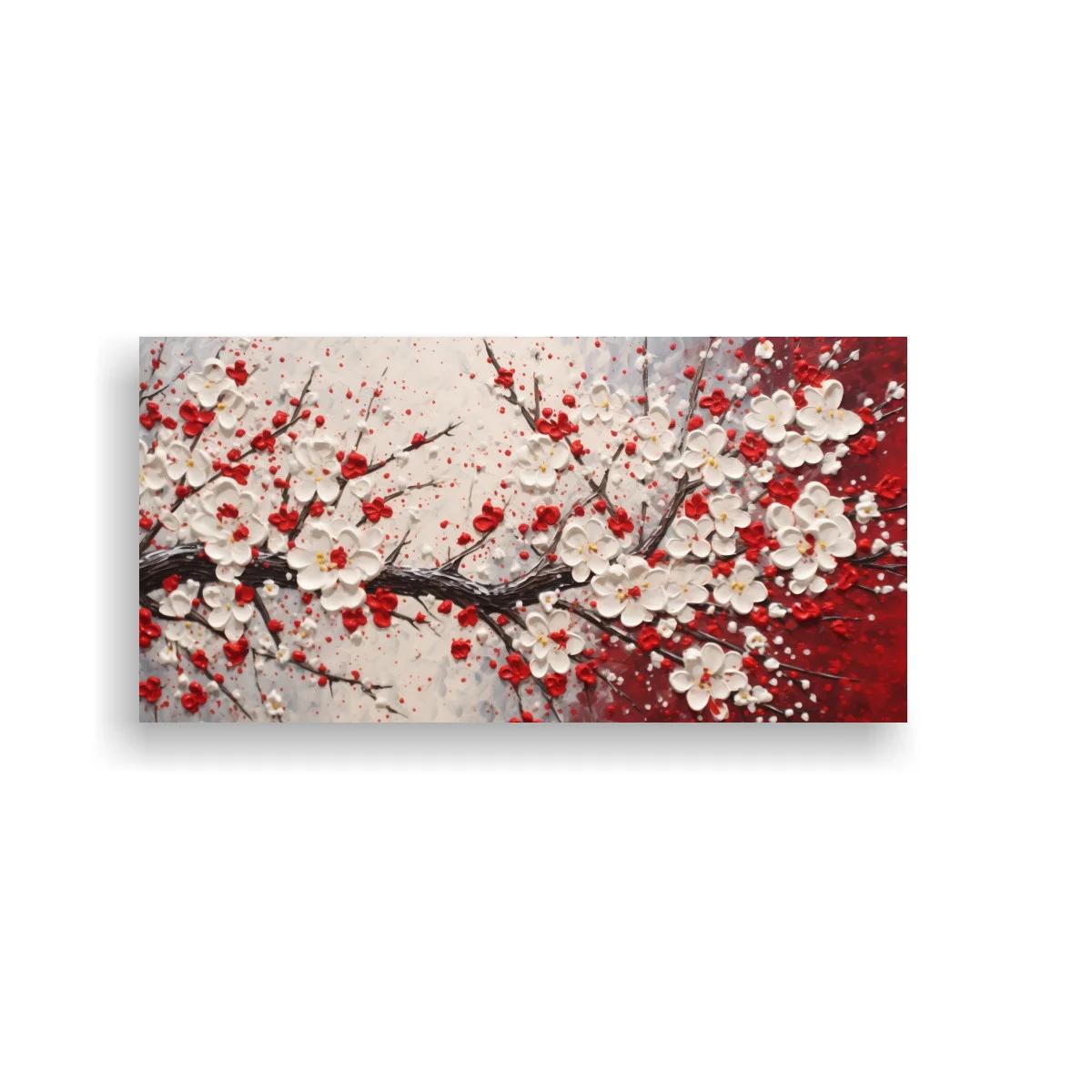 Cuadro rama de flor de cerezo con fondo bicolor texturizado