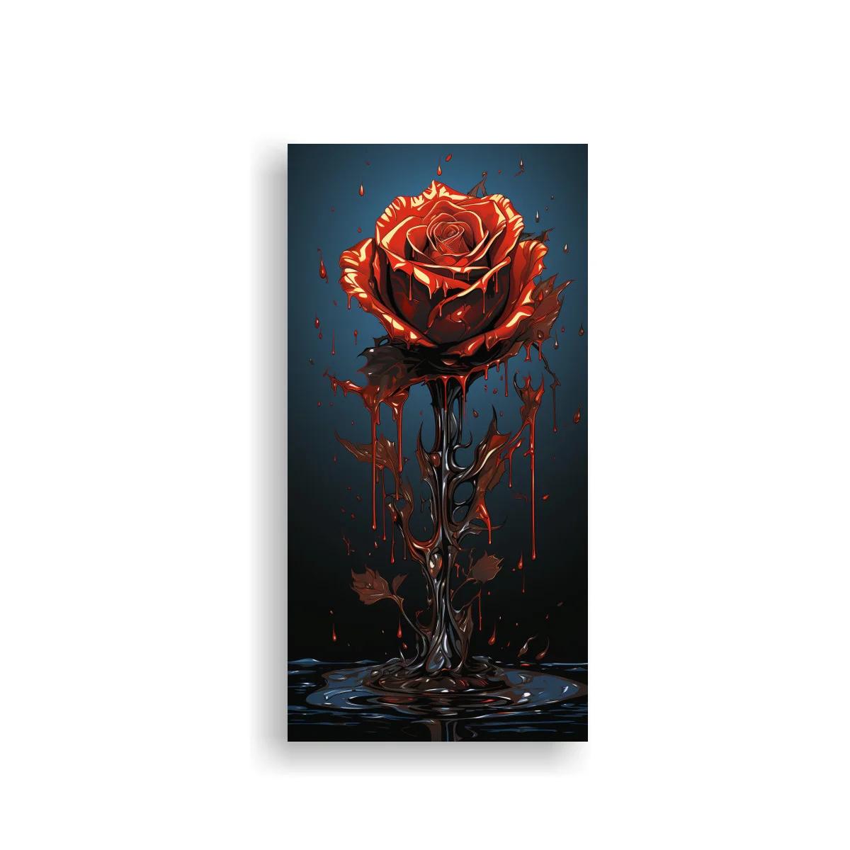 Cuadro rosa roja con goteos y reflejo oscuro
