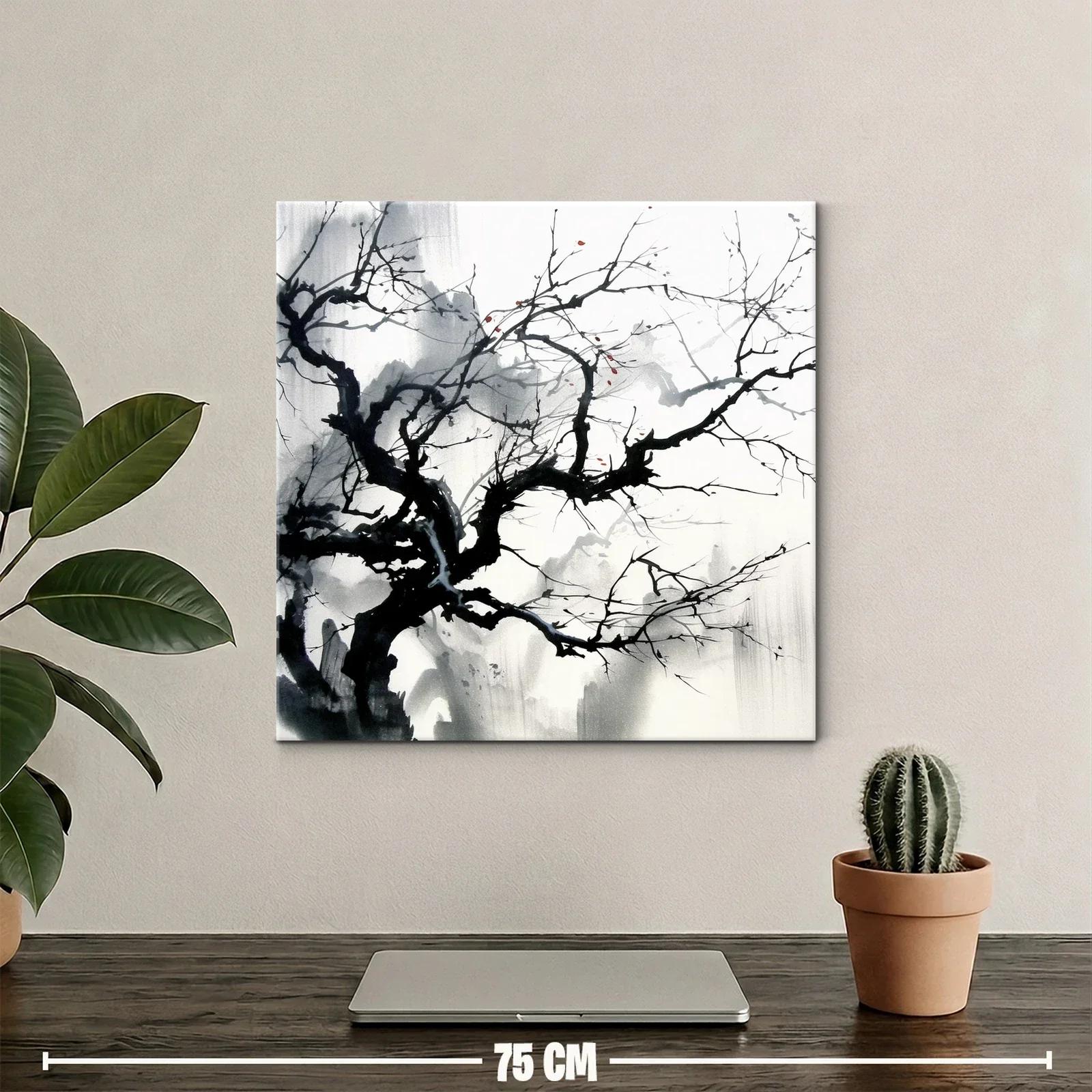 Árbol desnudo con toques de rojo en tinta artística — miniatura 2
