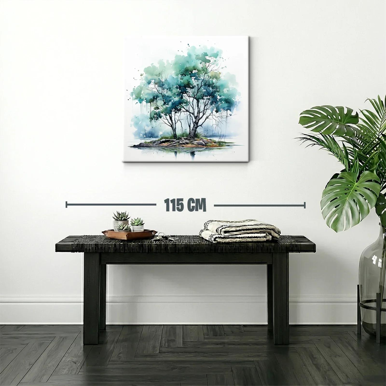 Árbol en isla con tonos verdes y azules serenos — miniatura 2