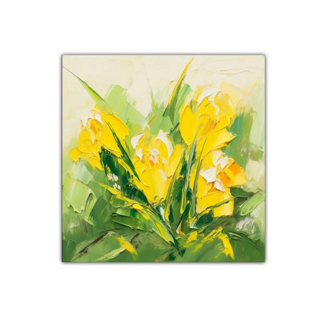 Cuadro moderno con flores amarillas y verdes vibrantes