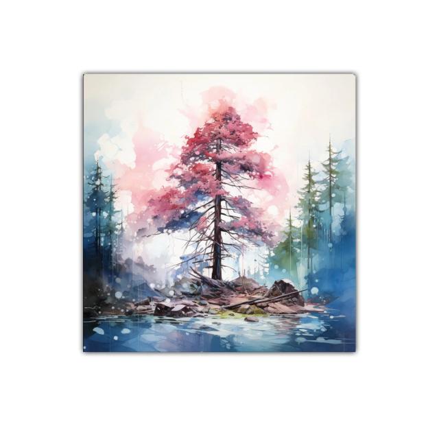 Árbol en isla con atmósfera onírica y tonos suaves